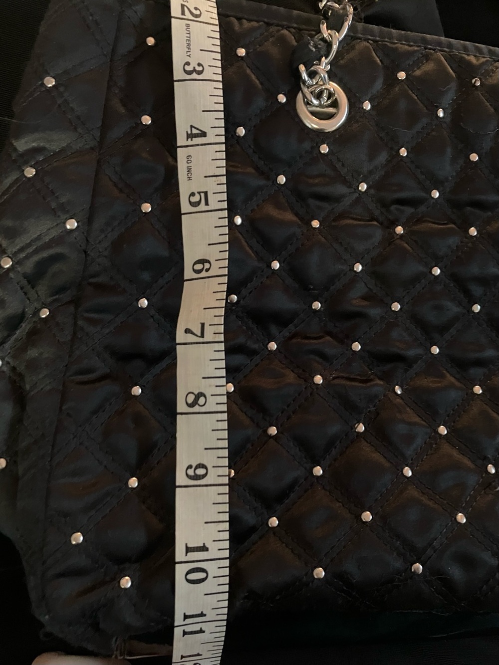 New White House Black Market Black Quilted Tote with Bow and Chain Handles - Picture 7 of 7